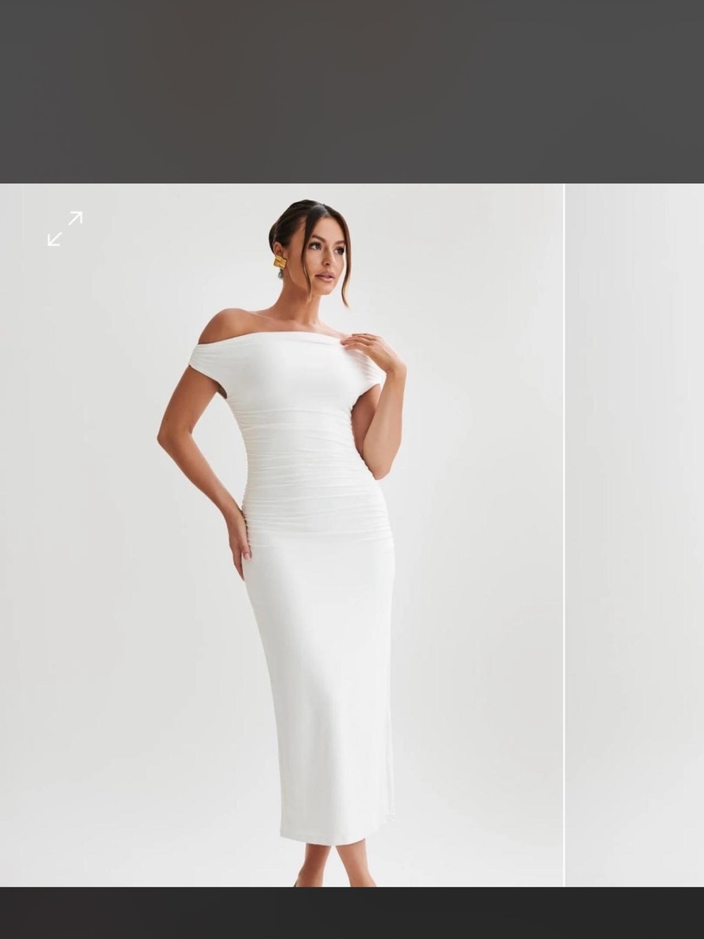 Meshki Alayna White Off-Shoulder Bodycon Midi Dress